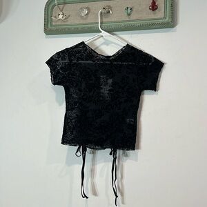 Brand new current mood mesh tender love black short sleeve crop top velvet rose